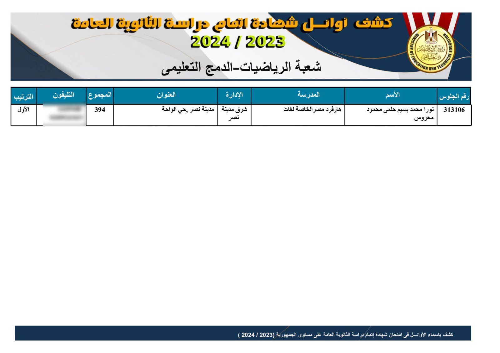 نتيجة الثانوية العامة 2024 بعد التعديل 