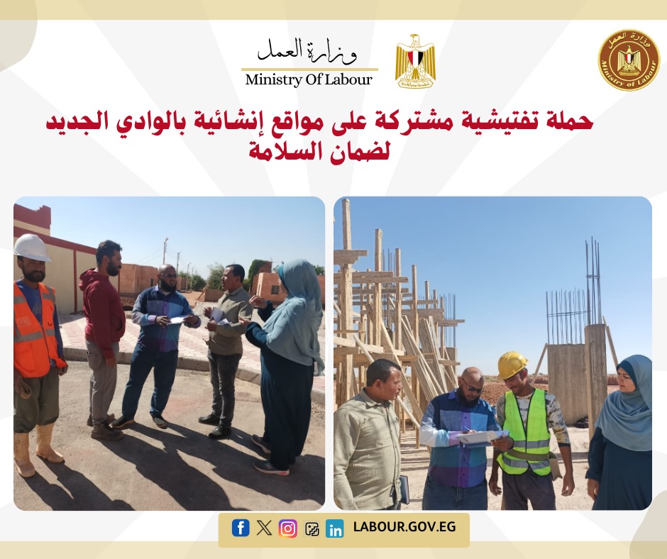 حملة تفتيشية مشتركة على مواقع إنشائية بالوادي الجديد-خلف الحدث&nbsp;