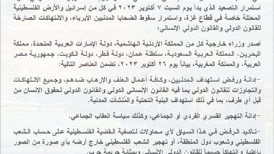 بيان مشترك لوزراء خارجية مصر وعدد من الدول العربية 