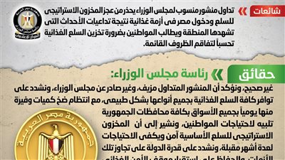 الحكومة تنفى وجود عجز بمخزون السلع ودخول مصر فى أزمة غذائية