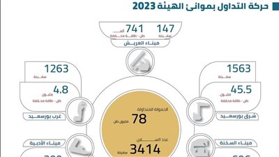 موانئ اقتصادية قناة السويس تستقبل 3414 سفينة بــ 78 مليون طن حمولات
