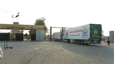 وصول القافلة الإغاثية الخامسة من صندوق تحيا مصر إلى الجانب الفلسطيني