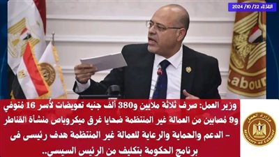 وزير العمل يعلن بدء صرف تعويضات العمالة غير المنتظمة ضحايا حادث 