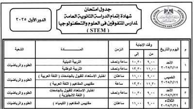 جدول امتحانات الثانوية العامة 2025 للنظامين 
