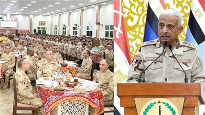 وزير الدفاع والإنتاج الحربي يشارك مقاتلي الجيش الثانى الميداني تناول وجبة الإفطار 