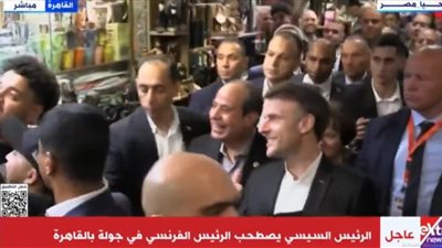 هتافات الترحيب والتأييد بالرئيس عبد الفتاح السيسي أثناء جولته مع نظيره الفرنسي بالقاهرة