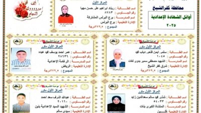   صور أوائل الشهادة الإعدادية بمحافظة كفرالشيخ 