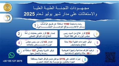 رئيس الوزراء يتابع أعمال اللجنة الطبية العليا في يوليو 2025